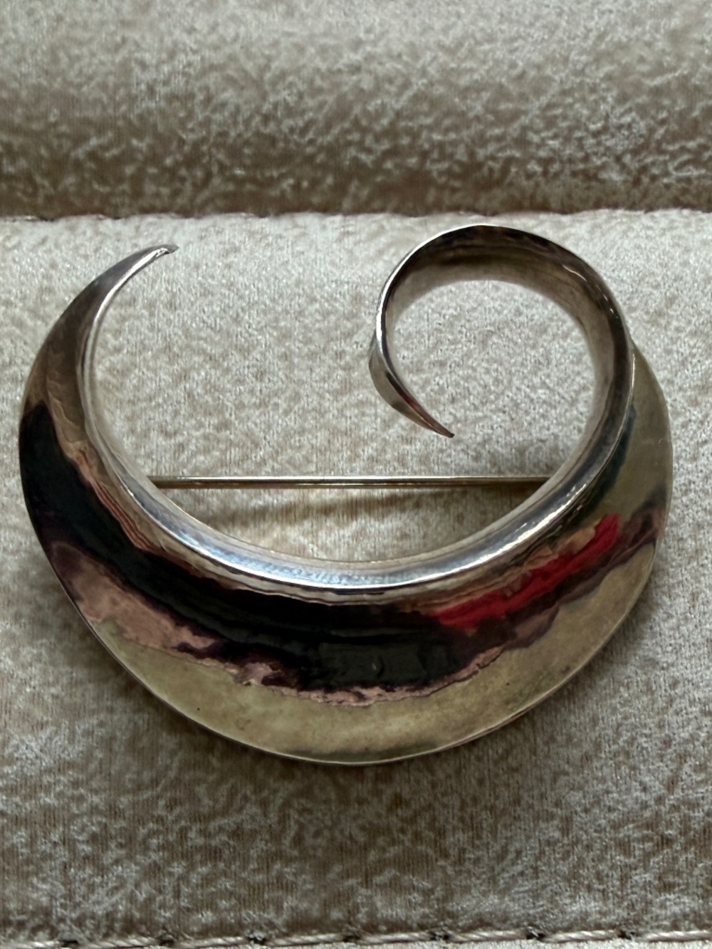 Vintage MCM Modernist Wave Brooch Silver Tone